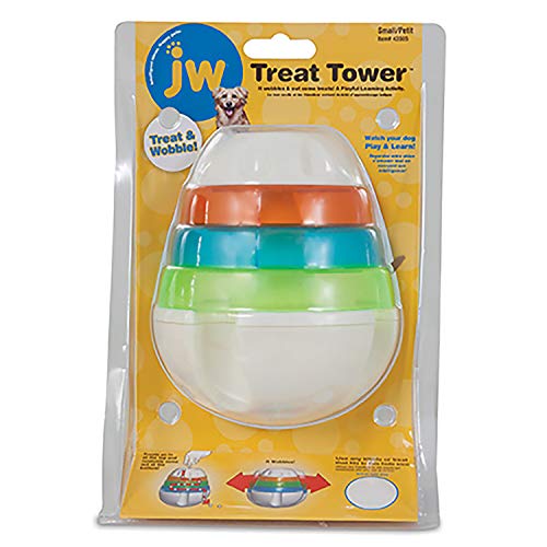 JW Pet Company 43505 Treat Tower Toys for Pets, Small, White/Rings of Blue,  Orange, Green